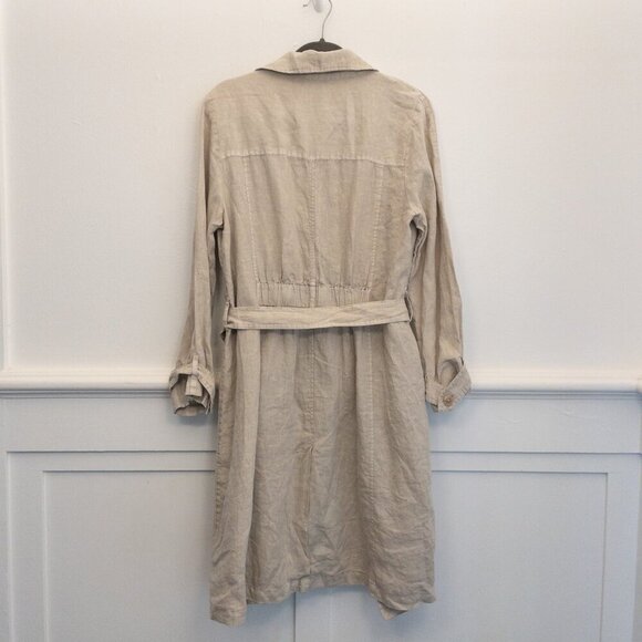 Halston 100% Linen Belted Trench Dress Coat in Beige Large Lightweight Layer - Picture 2 of 4